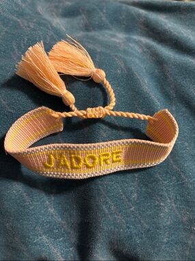 Dior 'JADORE' Woven Adjustable Bracelet Light Pink, Purple, Yellow New